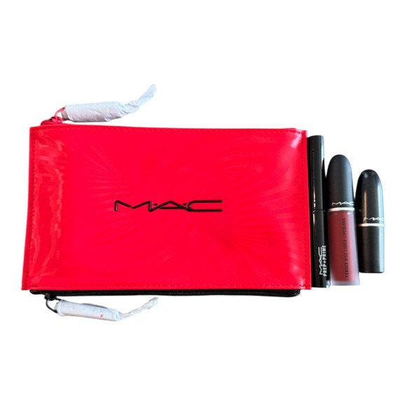NEW MAC Cosmetics Makeup Set Chili Lipstick Lip Colour Prep Prime Bag Double Zip - Picture 1 of 8
